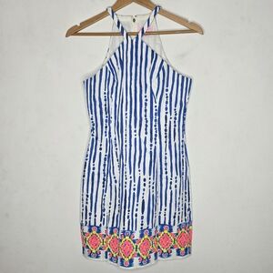 Lilly Pulitzer Sz 0 Iveigh Blue Crush Bay Stripe Engineered Shift Halter Dress